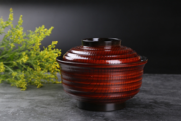 日本漆器 亂筋飯器 栃內(nèi)黑涂