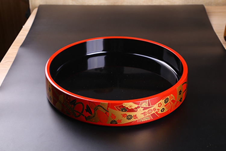 日本漆器 富士型桶 朱結(jié) 料理圓盤(pán) 刺身圓盤(pán)